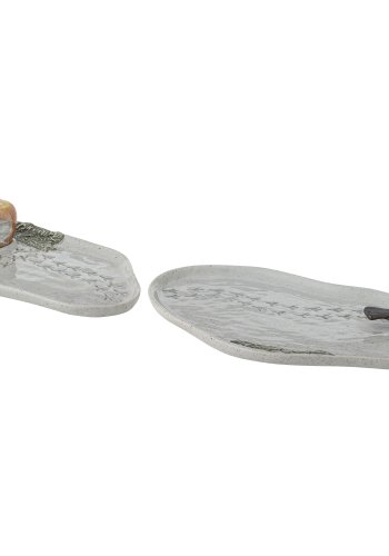 CREATIVE COLLECTION Bleak Serviertablett, Grau, Steingut (L22xH6xB14/L27xH6xB17 cm, 2er-Set)