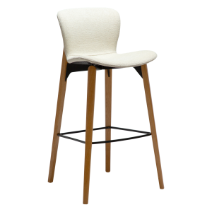 DANFORM Paragon barstol, m. rygln og fodsttte - benhvid bouclstof og brun asketr