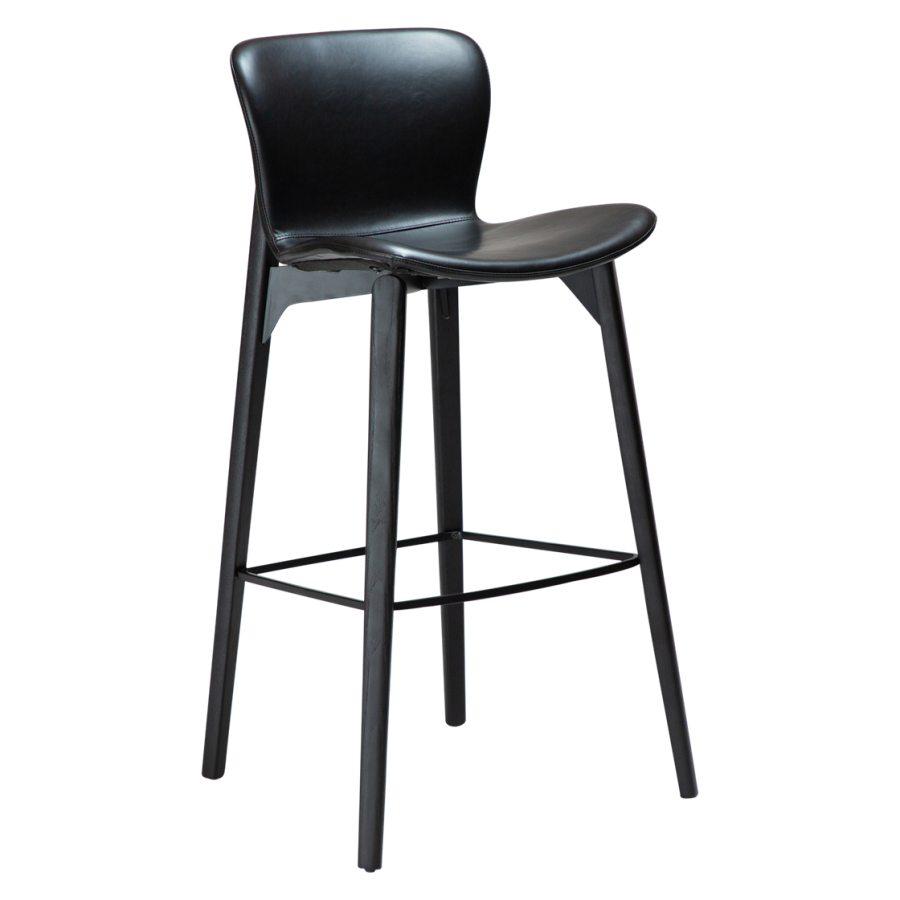 DAN-FORM Paragon Barhocker, mit Rückenlehne und Fußstütze - Vintage schwarzes Kunstleder und schwarzes Eschenholz