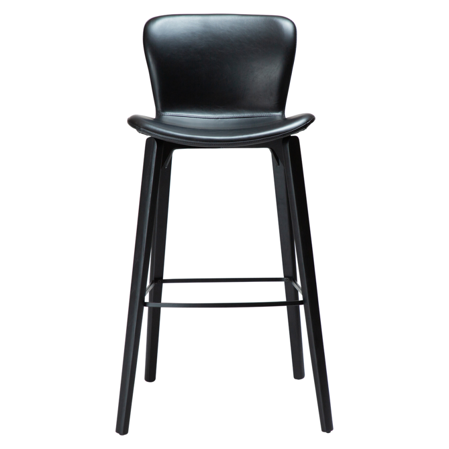 DAN-FORM Paragon Barhocker, mit Rückenlehne und Fußstütze - Vintage schwarzes Kunstleder und schwarzes Eschenholz