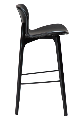 DAN-FORM Paragon Barhocker, mit Rückenlehne und Fußstütze - Vintage schwarzes Kunstleder und schwarzes Eschenholz