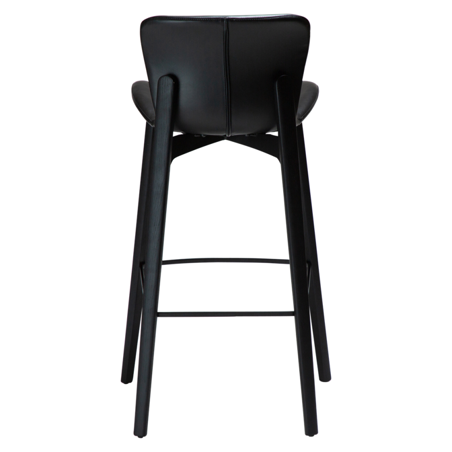 DAN-FORM Paragon Barhocker, mit Rückenlehne und Fußstütze - Vintage schwarzes Kunstleder und schwarzes Eschenholz