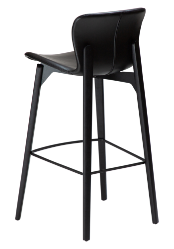 DAN-FORM Paragon Barhocker, mit Rückenlehne und Fußstütze - Vintage schwarzes Kunstleder und schwarzes Eschenholz