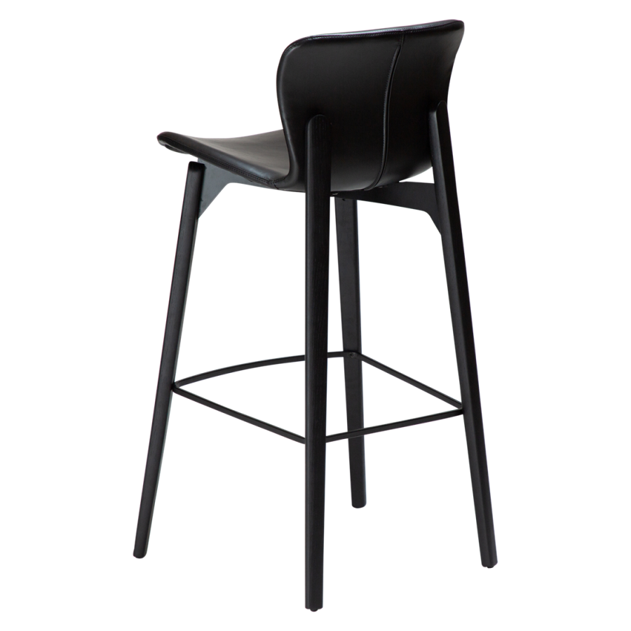 DAN-FORM Paragon Barhocker, mit Rückenlehne und Fußstütze - Vintage schwarzes Kunstleder und schwarzes Eschenholz