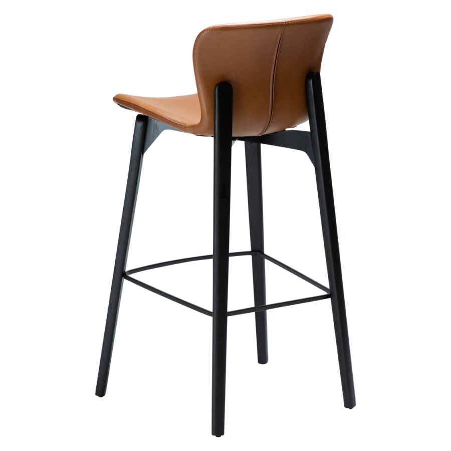 DAN-FORM Paragon barkrakk, med ryggsttte og fotsttte - vintage lysebrunt kunstskinn og svart asketre