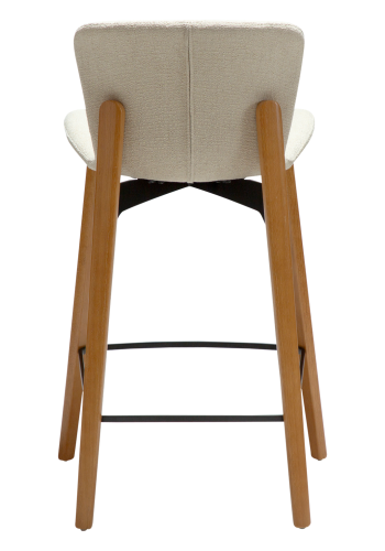 DANFORM Paragon Thekenstuhl, mit Rückenlehne und Fußstütze – cremefarbener Bouclé-Stoff und braunes Eschenholz
