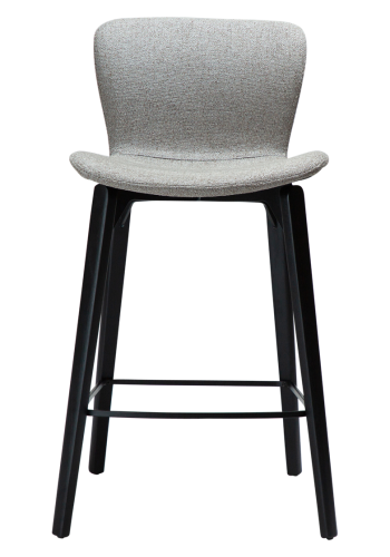 DAN-FORM Paragon Thekenstuhl, mit Rückenlehne und Fußstütze – brauner Bouclé-Stoff und schwarzes Eschenholz