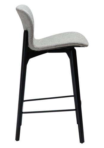 DAN-FORM Paragon Thekenstuhl, mit Rückenlehne und Fußstütze – brauner Bouclé-Stoff und schwarzes Eschenholz