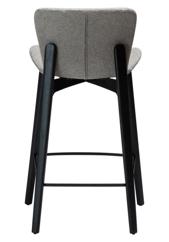 DAN-FORM Paragon Thekenstuhl, mit Rückenlehne und Fußstütze – brauner Bouclé-Stoff und schwarzes Eschenholz