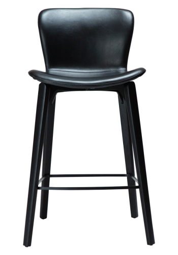 DAN-FORM Paragon Thekenstuhl, mit Rückenlehne und Fußstütze – Vintage schwarzes Kunstleder und schwarzes Eschenholz