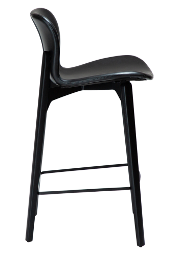 DAN-FORM Paragon Thekenstuhl, mit Rückenlehne und Fußstütze – Vintage schwarzes Kunstleder und schwarzes Eschenholz