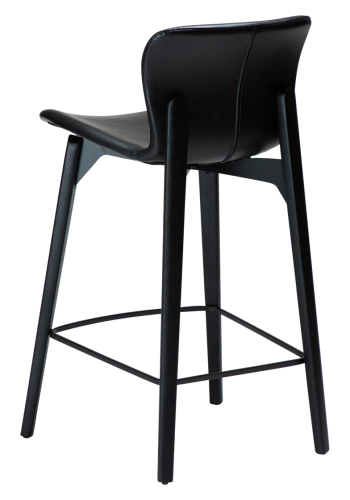 DAN-FORM Paragon Thekenstuhl, mit Rückenlehne und Fußstütze – Vintage schwarzes Kunstleder und schwarzes Eschenholz