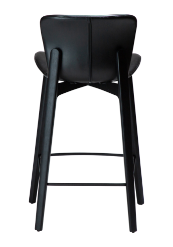 DAN-FORM Paragon Thekenstuhl, mit Rückenlehne und Fußstütze – Vintage schwarzes Kunstleder und schwarzes Eschenholz