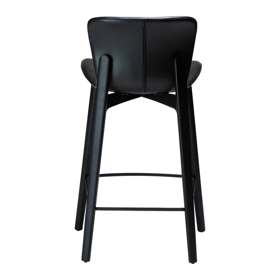 DAN-FORM Paragon Thekenstuhl, mit Rückenlehne und Fußstütze – Vintage schwarzes Kunstleder und schwarzes Eschenholz