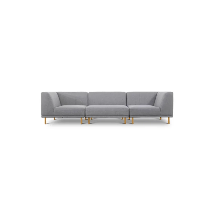 Paris 3-pers. sofa (tre moduler) - lysegr polyester stof og natur egetr