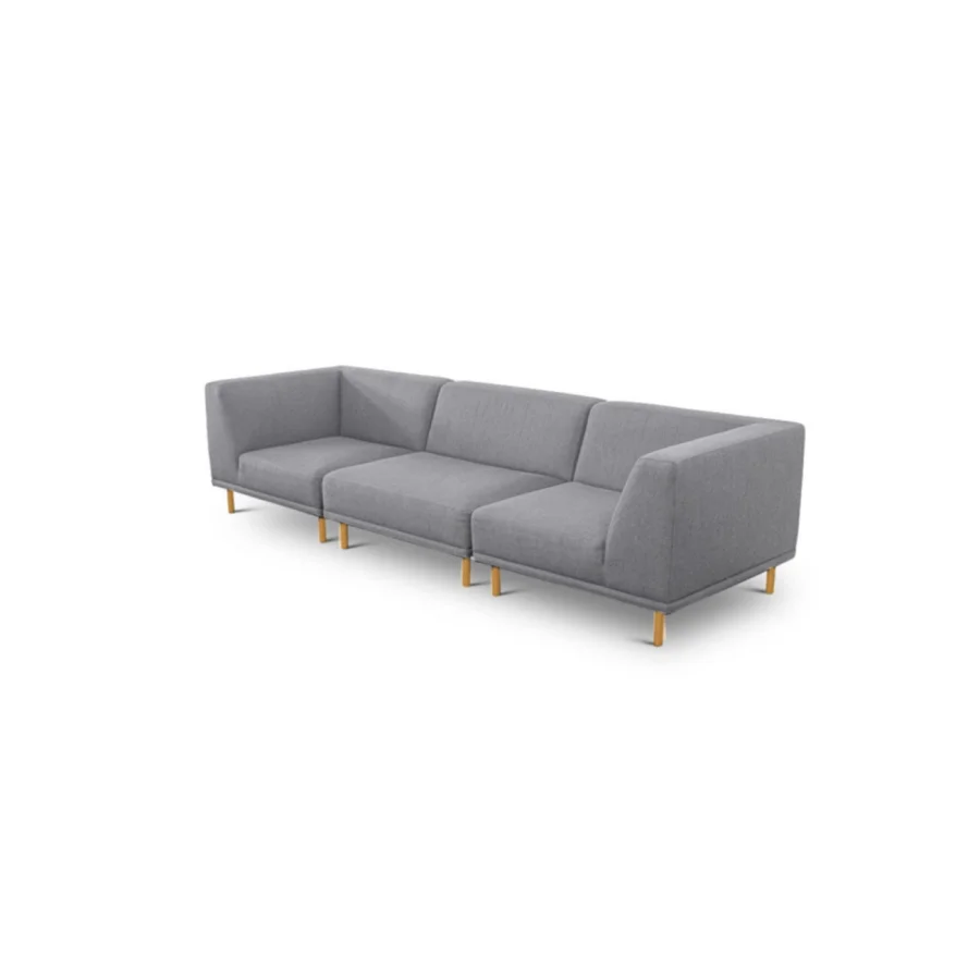 Paris 3-pers. sofa (tre moduler) - lysegr polyester stof og natur egetr