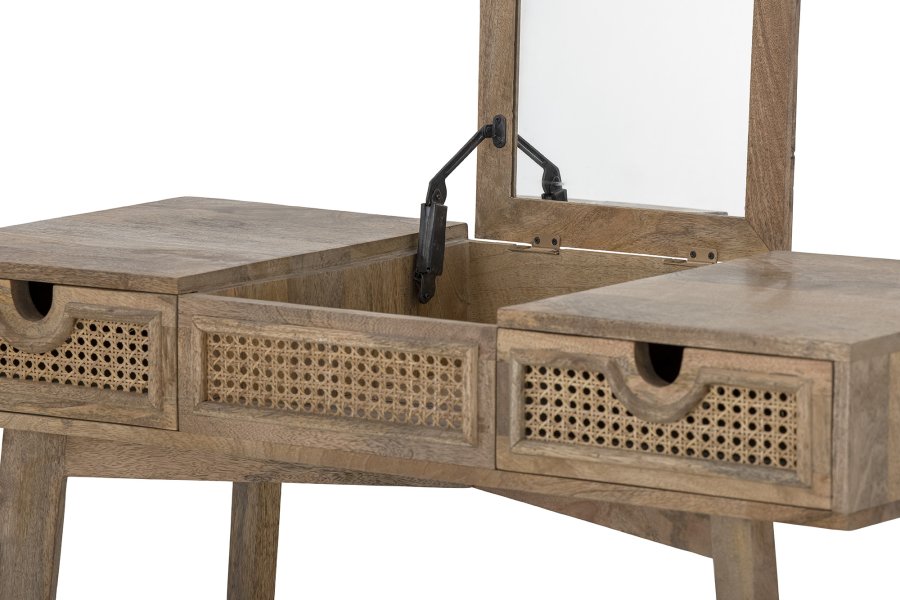 BLOOMINGVILLE Perth sminkebord, m. speil og 2 skuffer - naturlig mangetre (102x45)