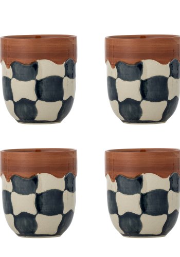 BLOOMINGVILLE Check Tasse, Blau, Steingut (T9xH10 cm, 4er Set)