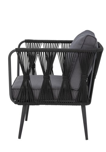 BLOOMINGVILLE Pavone loungestol, m. armlæn og puder - sort polyesterreb og sort metal