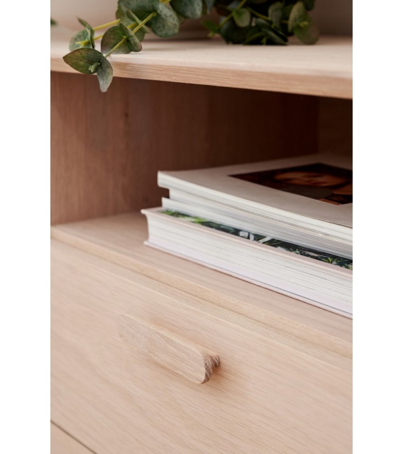 Porto Kleines Sideboard, m. 2 Türen, 2 Regalen, 2 Schubladen, 1 Fach - weiß geöltes Eichenfurnier und Holz (160x42)