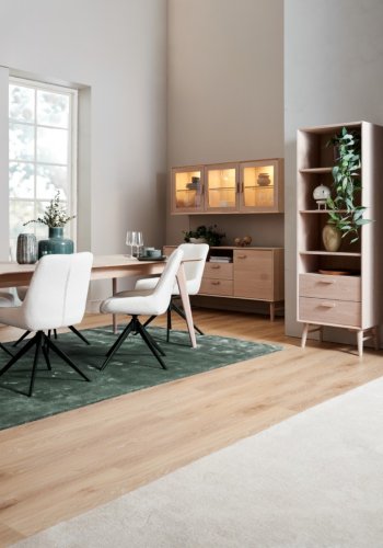 Porto Kleines Sideboard, m. 2 Türen, 2 Regalen, 2 Schubladen, 1 Fach - weiß geöltes Eichenfurnier und Holz (160x42)