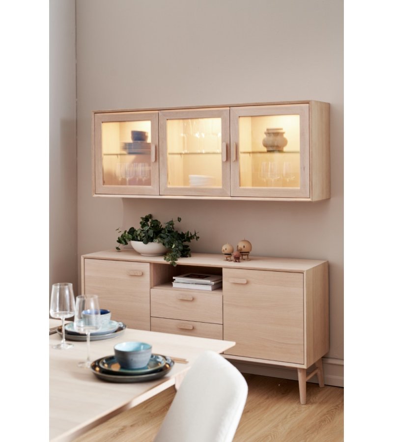 Porto Kleines Sideboard, m. 2 Türen, 2 Regalen, 2 Schubladen, 1 Fach - weiß geöltes Eichenfurnier und Holz (160x42)