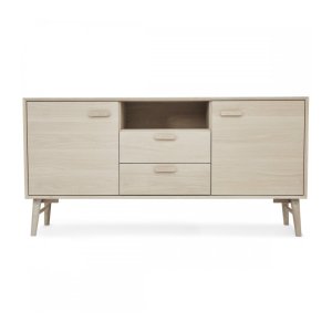 Porto Small sknk, m. 2 lger, 2 hylder, 2 skuffer, 1 rum - hvidolieret egetrsfinér og tr (160x42)