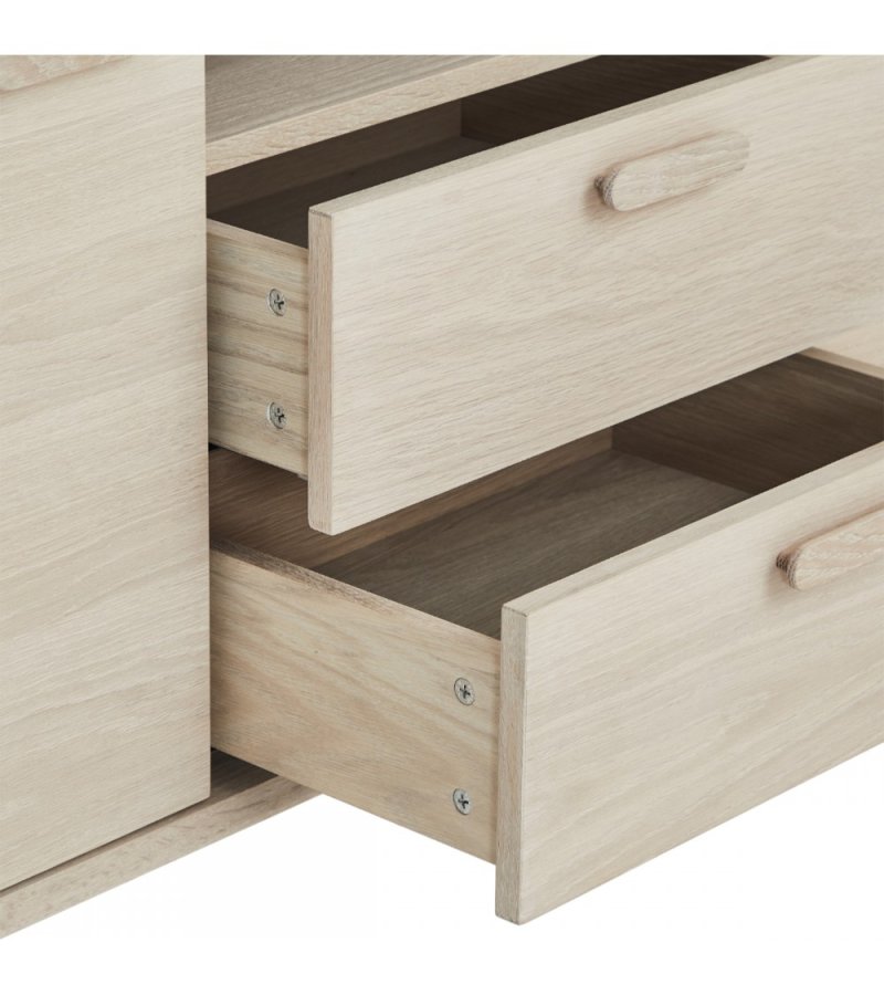 Porto Kleines Sideboard, m. 2 Türen, 2 Regalen, 2 Schubladen, 1 Fach - weiß geöltes Eichenfurnier und Holz (160x42)