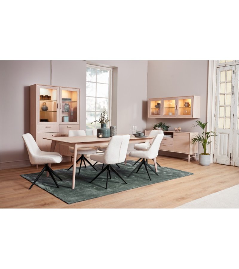 Porto Lite veggskap, m. LED-lys, 3 glassdrer, 3 glasshyller - hvitoljet eikefiner og eik