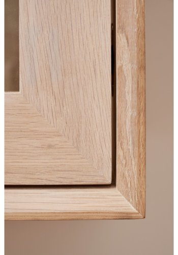 Porto Lite veggskap, m. LED-lys, 3 glassdrer, 3 glasshyller - hvitoljet eikefiner og eik