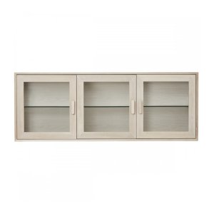 Porto Small vgskab, m. LED lys, 3 glaslger, 3 glashylder - hvidolieret egetrsfinér og egetr