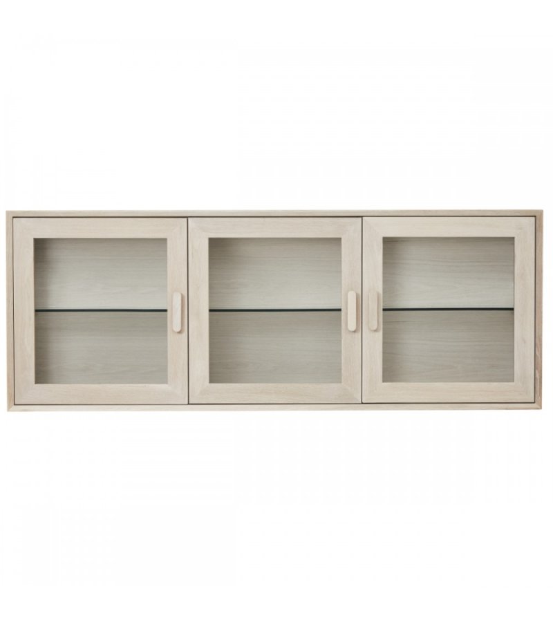 Porto Lite veggskap, m. LED-lys, 3 glassdrer, 3 glasshyller - hvitoljet eikefiner og eik