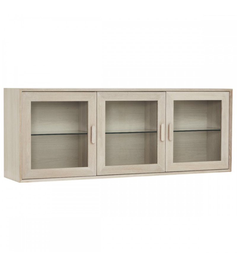 Porto Lite veggskap, m. LED-lys, 3 glassdrer, 3 glasshyller - hvitoljet eikefiner og eik