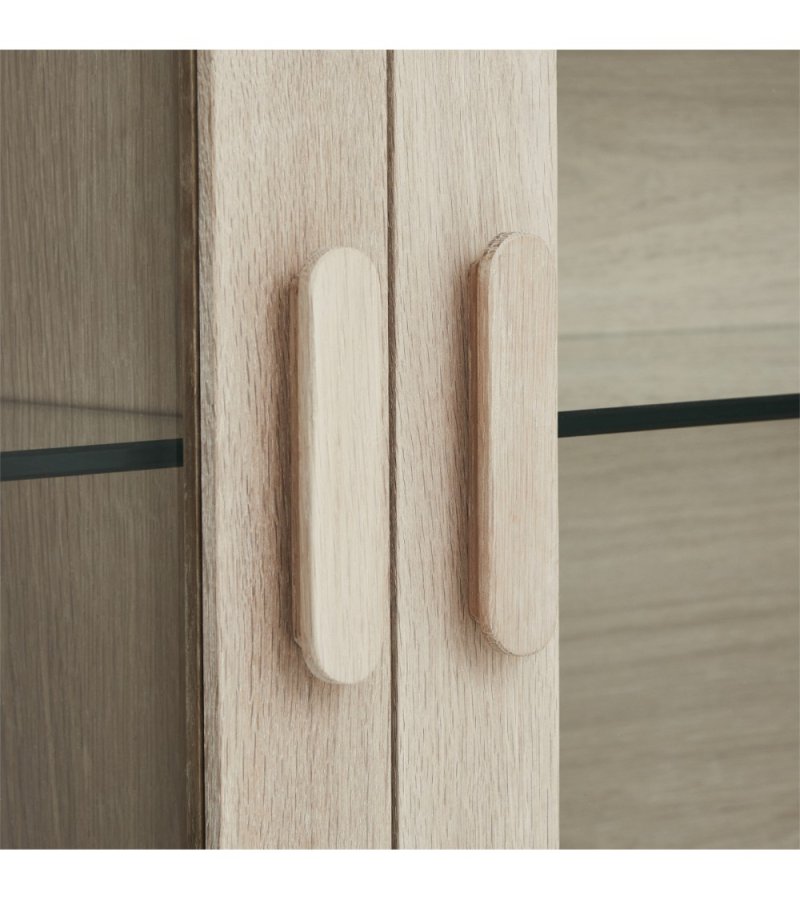 Porto Lite veggskap, m. LED-lys, 3 glassdrer, 3 glasshyller - hvitoljet eikefiner og eik