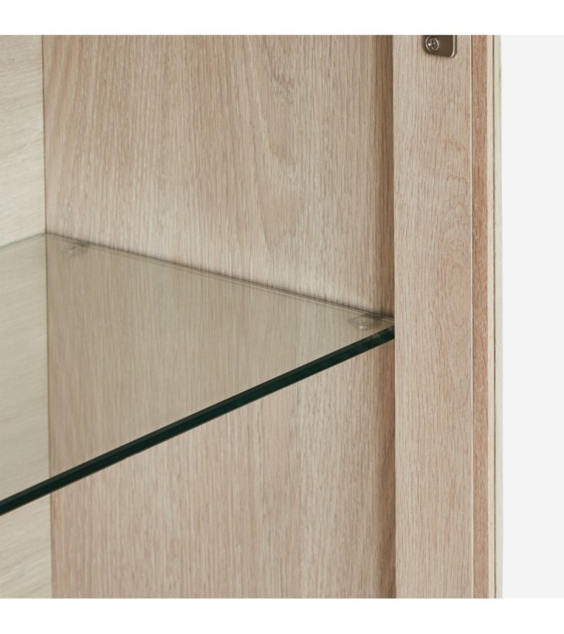 Porto Lite veggskap, m. LED-lys, 3 glassdrer, 3 glasshyller - hvitoljet eikefiner og eik