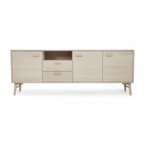 Porto Large sknk, m. 3 lger, 3 hylder, 2 skuffer, 1 rum - hvidolieret egetrsfinér og tr (212x42)