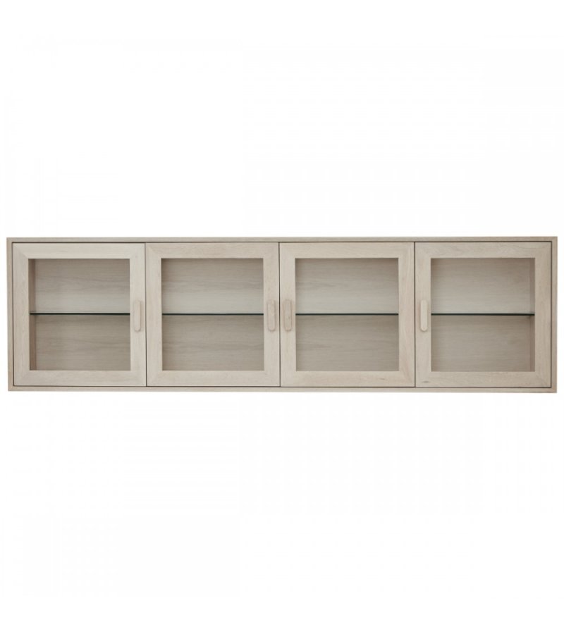 Porto Stort overskap, m. LED-lys, 4 glassdrer, 4 glasshyller - hvitoljet eikefiner og eik