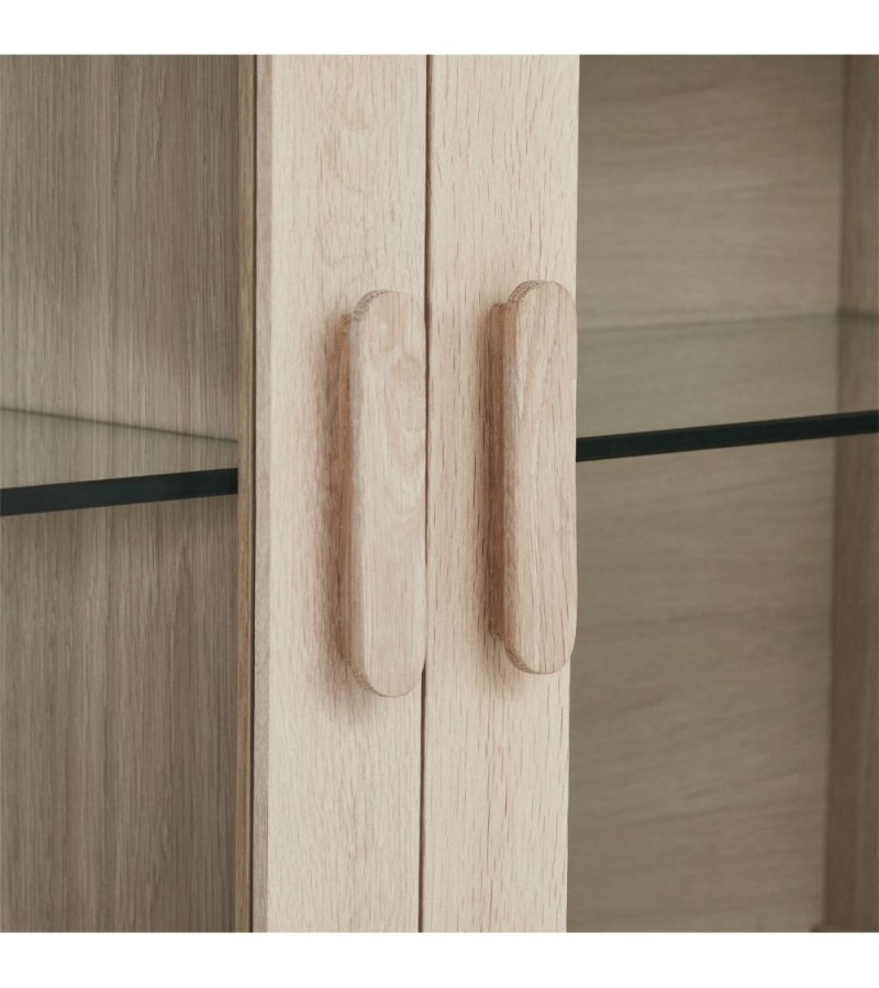 Porto Stort overskap, m. LED-lys, 4 glassdrer, 4 glasshyller - hvitoljet eikefiner og eik