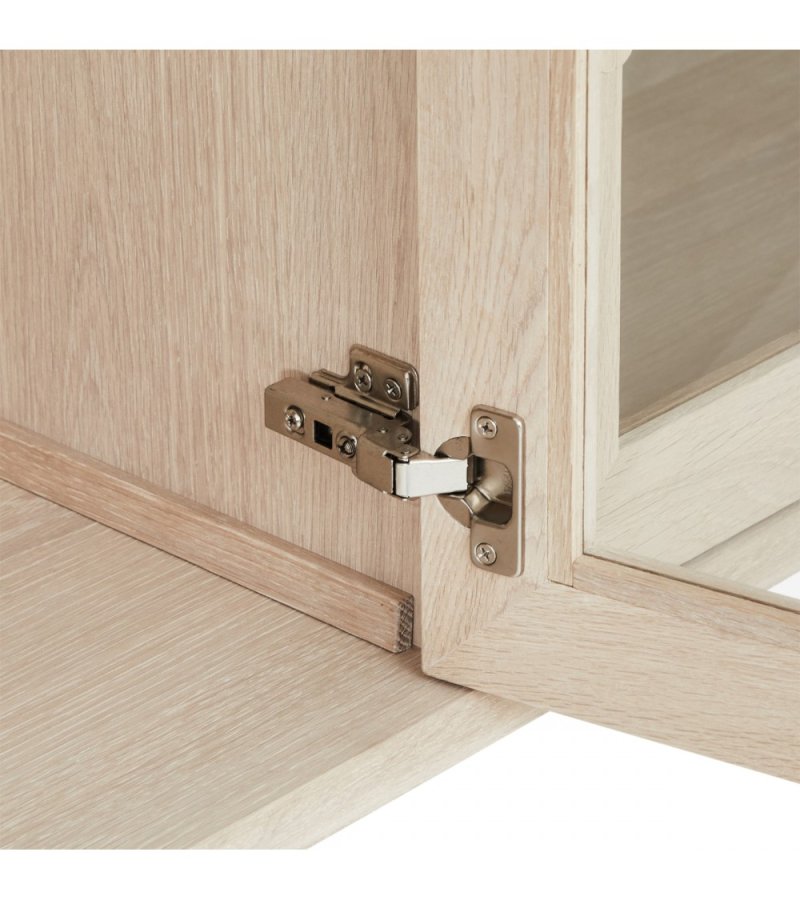 Porto Stort overskap, m. LED-lys, 4 glassdrer, 4 glasshyller - hvitoljet eikefiner og eik