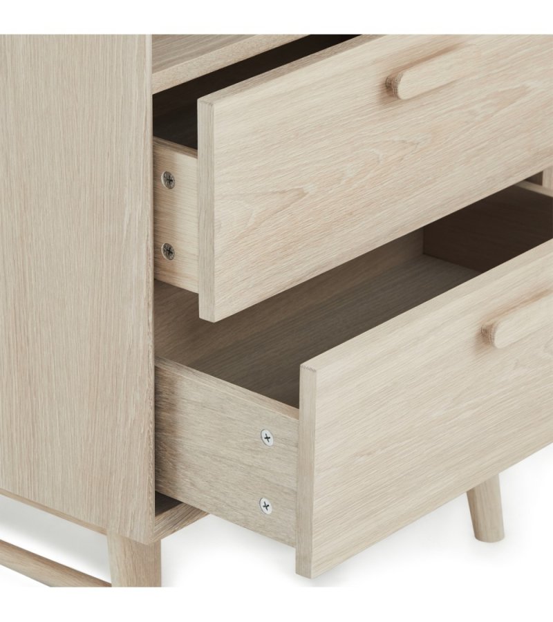 Porto bokhylle, m. 3 hyller og 2 skuffer - hvitoljet eikefiner og tre