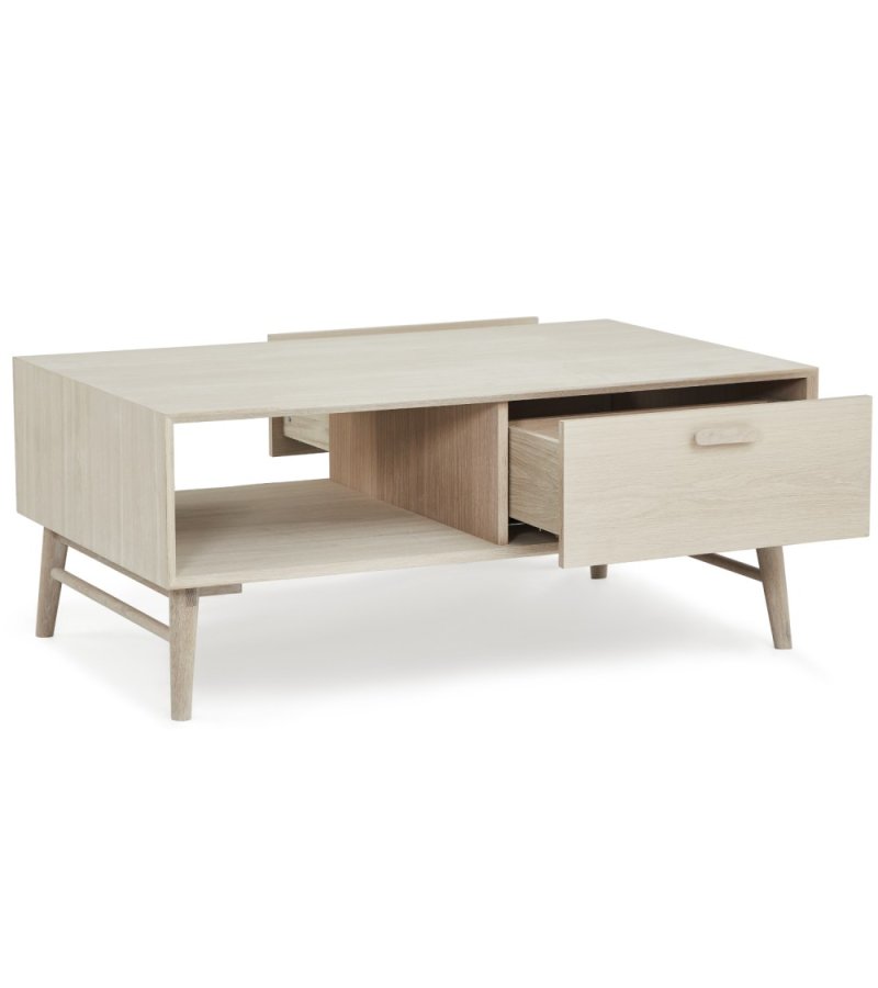Porto salongbord, m. 2 skuffer og 1 rom - hvitoljet eikefiner og tre (75x120)