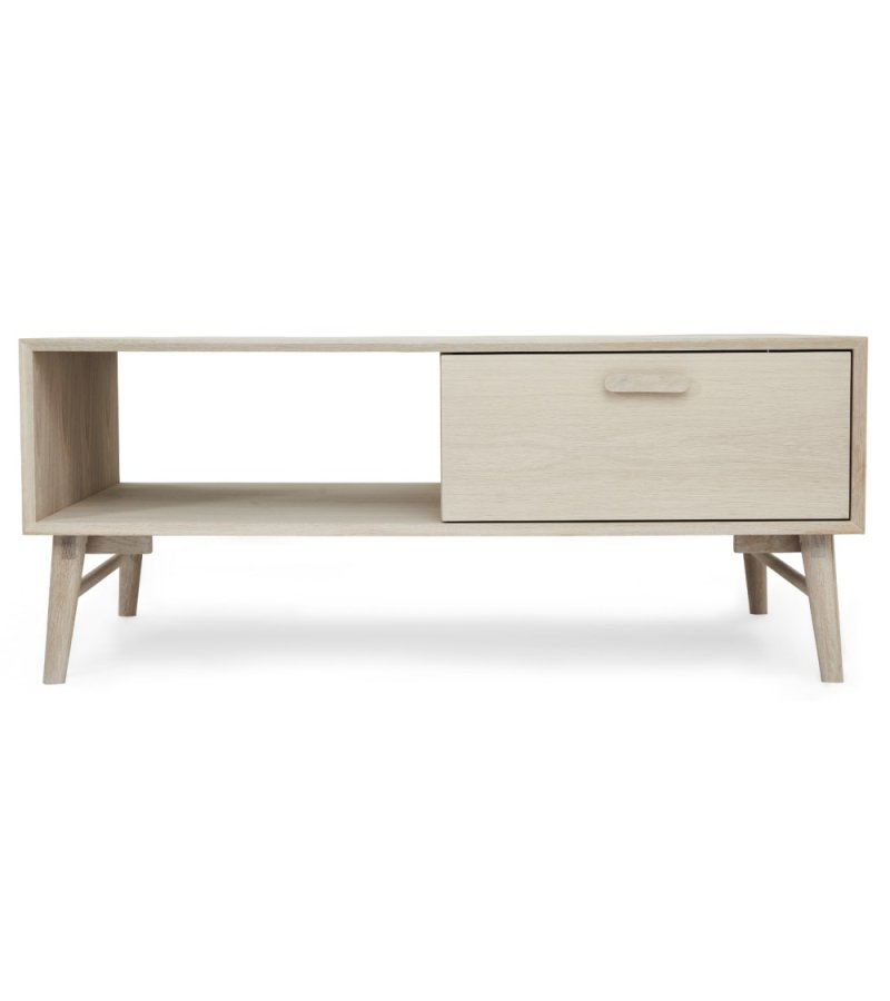 Porto salongbord, m. 2 skuffer og 1 rom - hvitoljet eikefiner og tre (75x120)