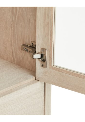 Porto Vitrine, mit LED-Licht, 4 Türen, 2 Schubladen, 6 Einlegeböden – Glas, weiß geöltes Eichenfurnier und Holz