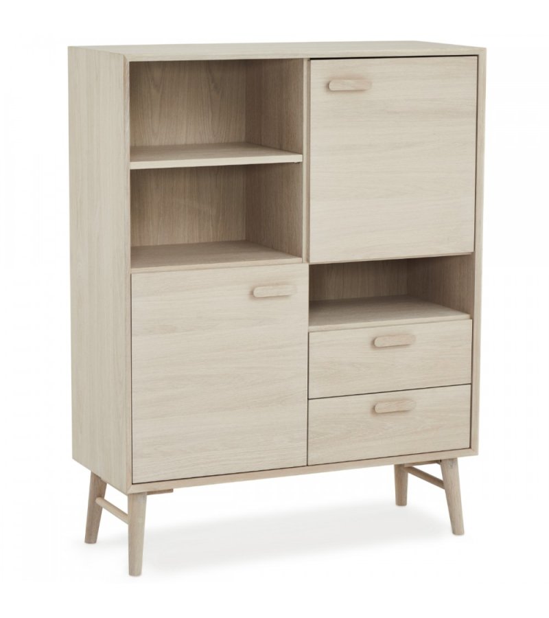 Porto hj sknk, m. 2 lger, 3 hylder og 2 skuffer - hvidolieret egetrsfinér og tr (100x40)