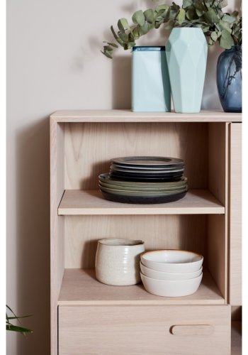 Porto hj sknk, m. 2 lger, 3 hylder og 2 skuffer - hvidolieret egetrsfinér og tr (100x40)