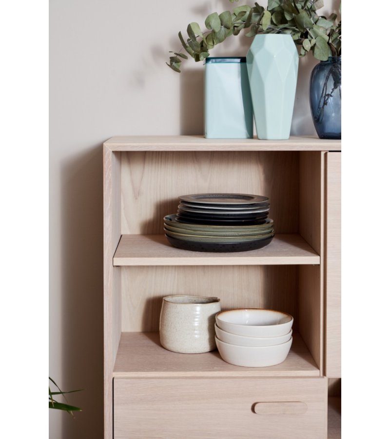 Porto hj sknk, m. 2 lger, 3 hylder og 2 skuffer - hvidolieret egetrsfinér og tr (100x40)