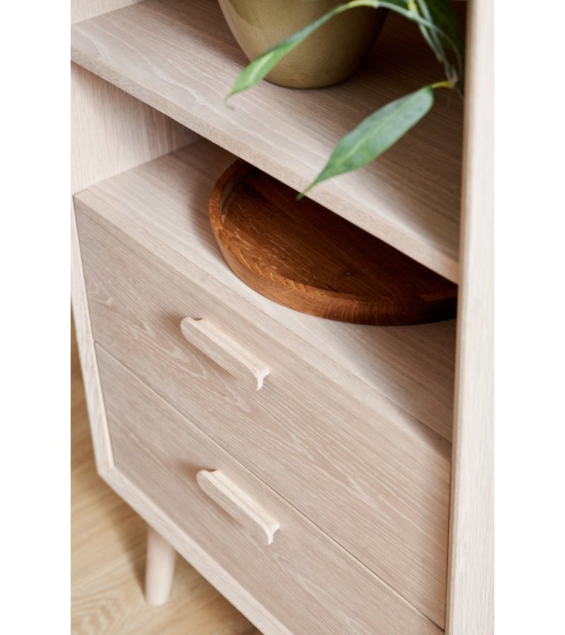 Porto hj sknk, m. 2 lger, 3 hylder og 2 skuffer - hvidolieret egetrsfinér og tr (100x40)