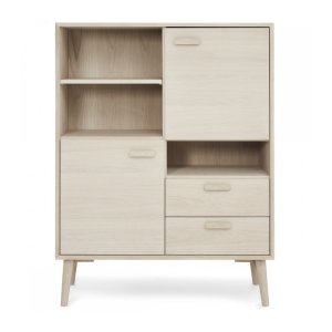 Porto hj sknk, m. 2 lger, 3 hylder og 2 skuffer - hvidolieret egetrsfinér og tr (100x40)