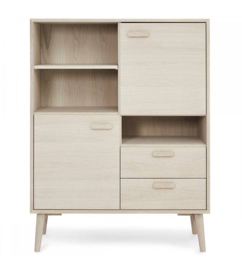 Porto hj sknk, m. 2 lger, 3 hylder og 2 skuffer - hvidolieret egetrsfinér og tr (100x40)