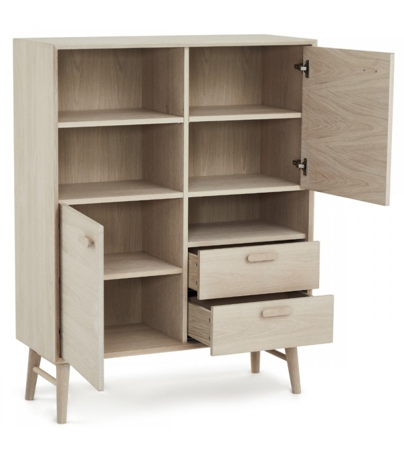 Porto hj sknk, m. 2 lger, 3 hylder og 2 skuffer - hvidolieret egetrsfinér og tr (100x40)